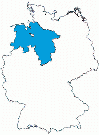 ニーダーザクセン州はドイツ北西にあります。西はオランダの国境、その他はドイツの他の州と隣接しています。